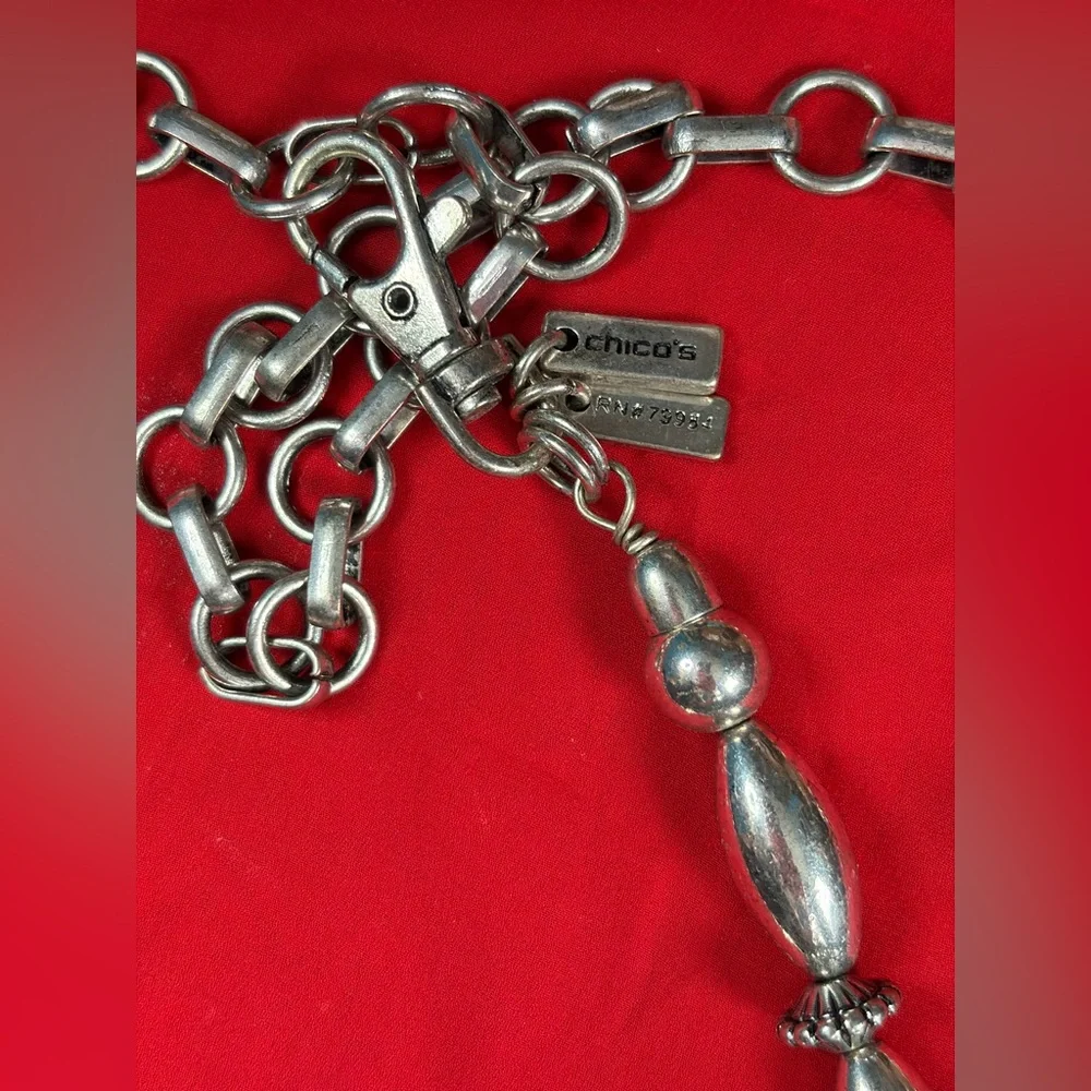 Chico’s Antiqued Silver Parker Coin Chain Belt